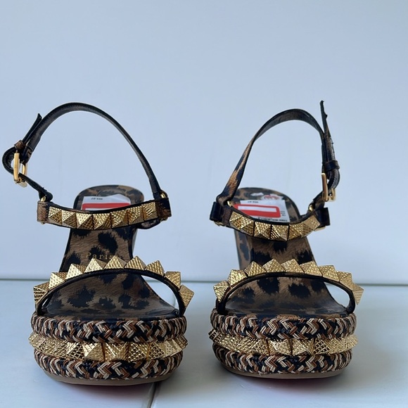 Christian Louboutin Pyraclou Crepe Satin Kitty Spike Wedge Sandals size US9 EU39 - Picture 9 of 9